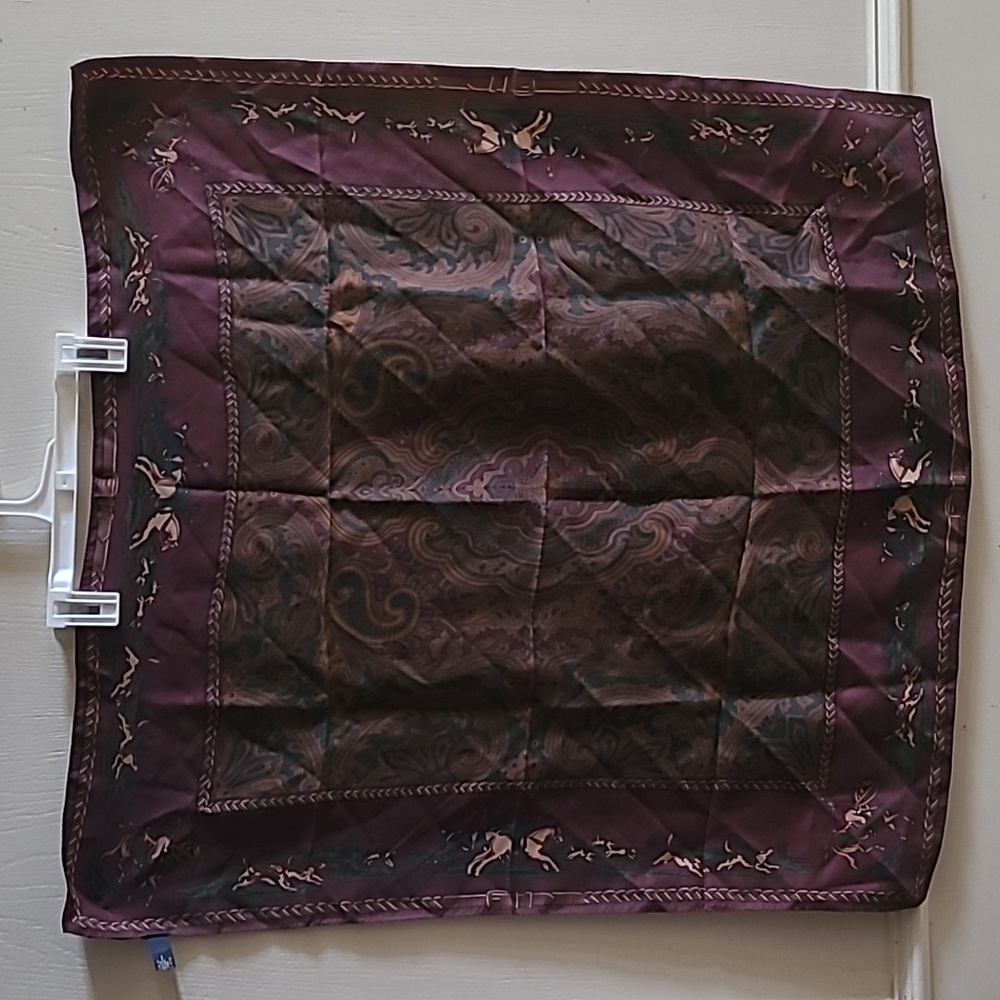 VTG Polo Ralph Lauren Silk Scarf POLO EQUESTRIAN Horse Dogs Burgundy Paisley 31”